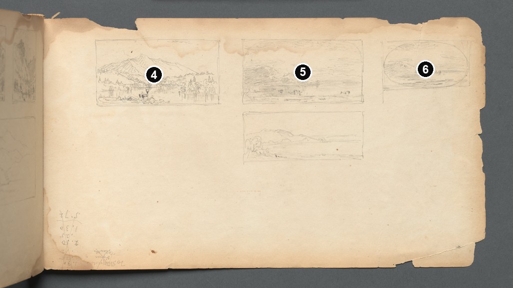 Annotated details from Maine Landscape Sketchbook Page 40 by Sanford Robinson Gifford